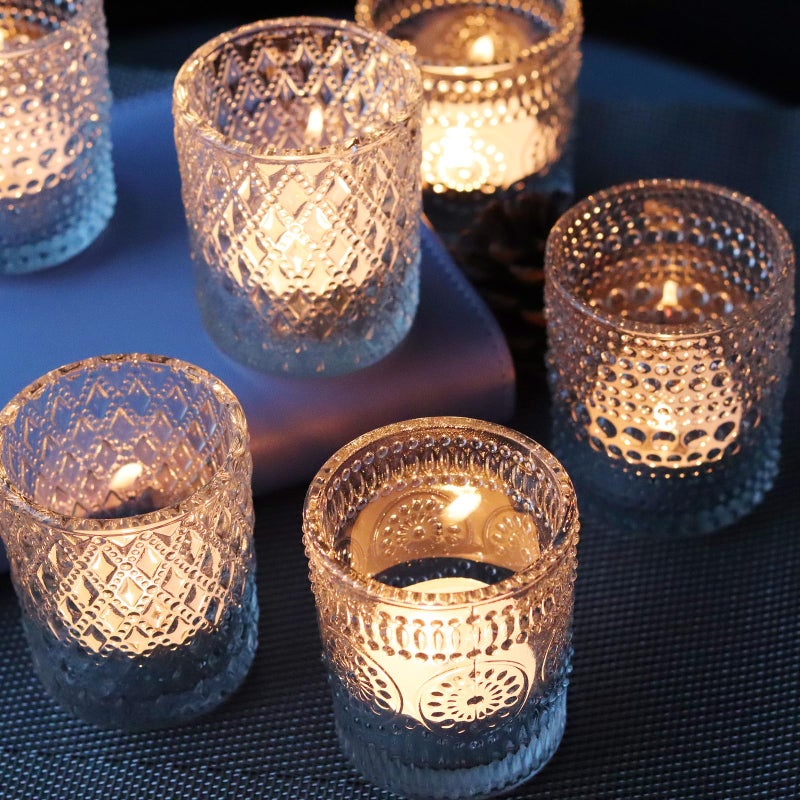 SHMILMH Clear Glass Votive Candle Holders, 12 pcs 3 Patterns Tealight Candle Holders for Wedding Table Centerpiece Birthday Party Thanksgiving Christmas Decoration - Image 2