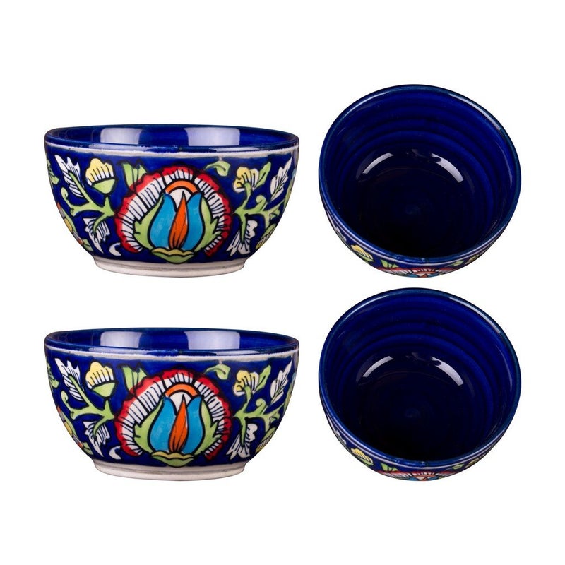 Caffeine Ceramic Handmade Blue Jaipuri Dining Bowl (Set of 4, 200ml) - Image 1