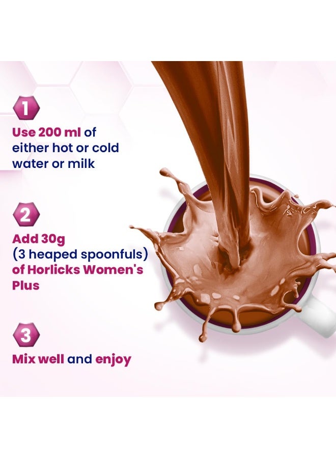 Horlicks Women's Plus Chocolate Nutrition Drink 400 g Jar, Nutrition for strong Bones with 100% daily Calcium & Vitamin D - No Added Sugar - Image 3