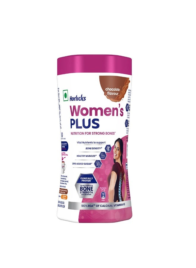 Horlicks Women's Plus Chocolate Nutrition Drink 400 g Jar, Nutrition for strong Bones with 100% daily Calcium & Vitamin D - No Added Sugar - Image 1