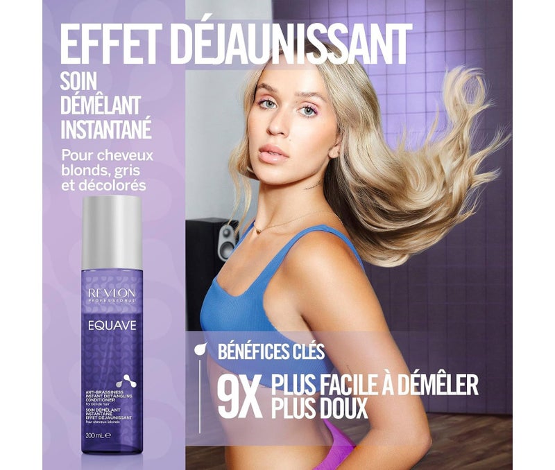 REVLON PROFESSIONAL Equave Anti-Brassiness Instant Detangling Conditioner, 200 ml, Detangling Leave in Spray Conditioner for Blonde, White & Bleached Hair, 2-Phase Hair Care with Heat Protection - Image 2