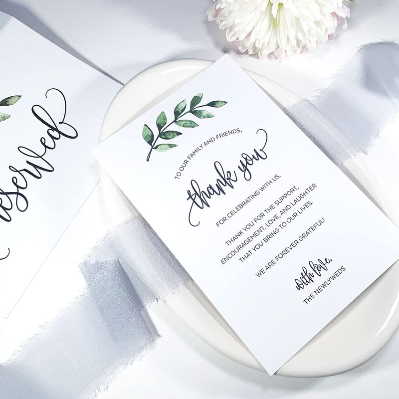 321 دن بطاقات شكر لحفلات الزفاف من 321Done (مجموعة من 50 بطاقة) - بطاقات كبيرة 4×6 - صنع في الولايات المتحدة الأمريكية - أوراق خضراء مائية على خلفية بيضاء - Image 5