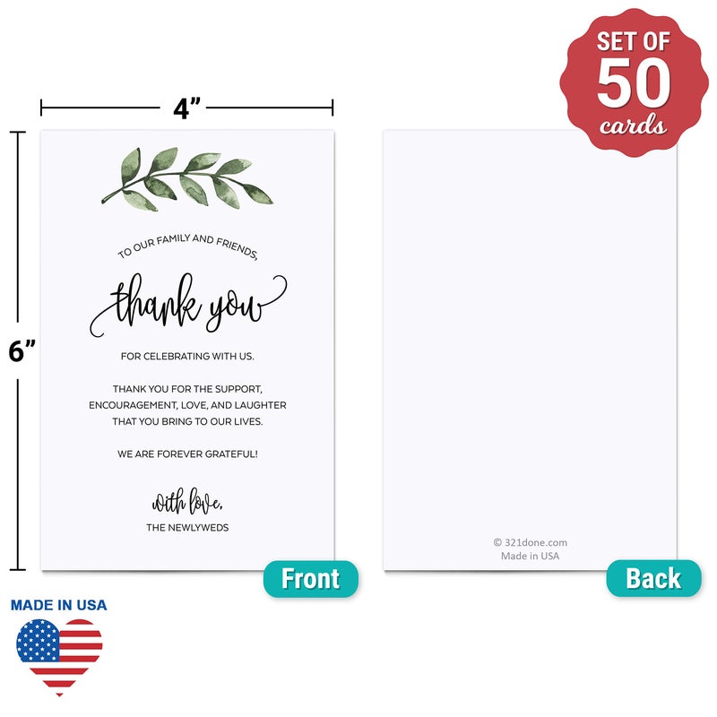 321 دن بطاقات شكر لحفلات الزفاف من 321Done (مجموعة من 50 بطاقة) - بطاقات كبيرة 4×6 - صنع في الولايات المتحدة الأمريكية - أوراق خضراء مائية على خلفية بيضاء - Image 2