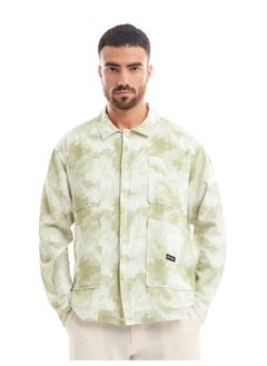 Beyoung White and Light Olive Shacket-Fit Shirt for Men  - Image 1