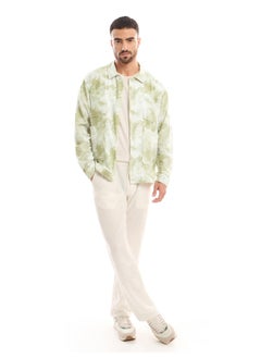 Beyoung White and Light Olive Shacket-Fit Shirt for Men  - Image 2