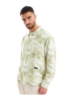 Beyoung White and Light Olive Shacket-Fit Shirt for Men  - Image 4