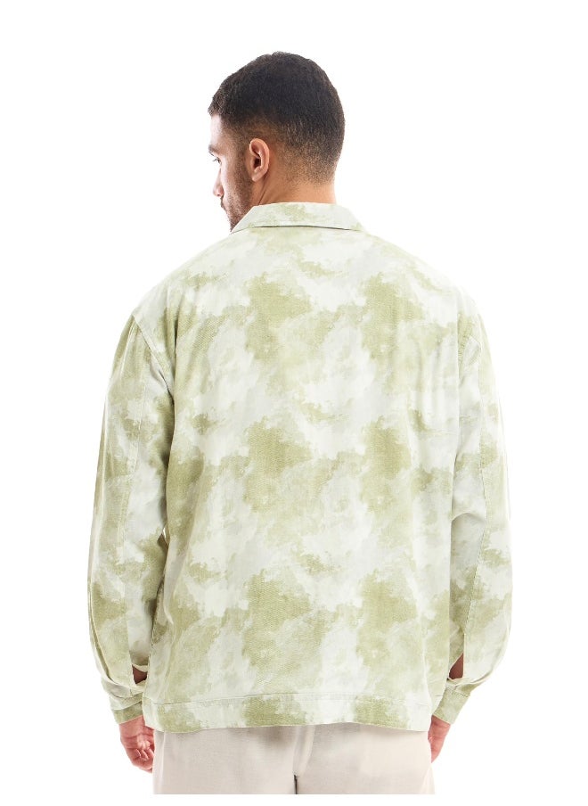 Beyoung White and Light Olive Shacket-Fit Shirt for Men  - Image 5