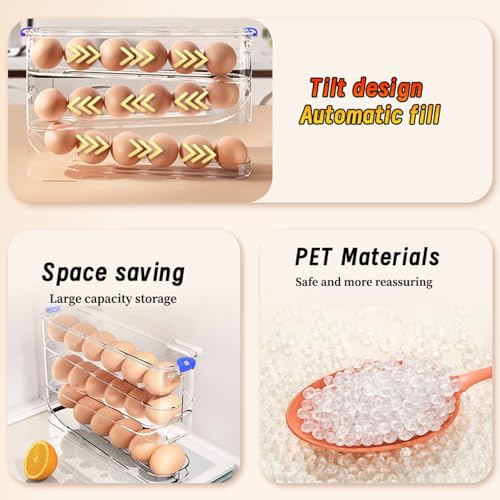 MEUPMEOP Egg Container for Refrigerator Clear Stackable Egg Holder for Kitchen Storage and Organization (Dark Brown, 3 Tier) - Image 3