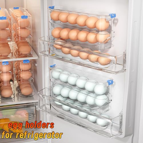 MEUPMEOP Egg Container for Refrigerator Clear Stackable Egg Holder for Kitchen Storage and Organization (Dark Brown, 3 Tier) - Image 4