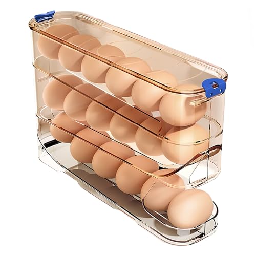 MEUPMEOP Egg Container for Refrigerator Clear Stackable Egg Holder for Kitchen Storage and Organization (Dark Brown, 3 Tier) - Image 1