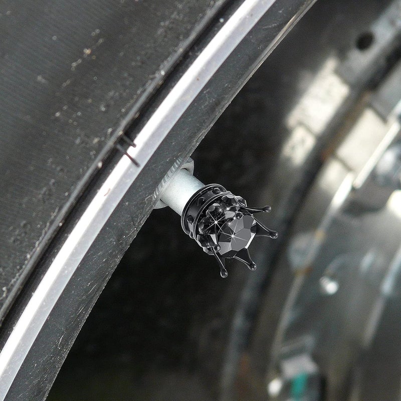 Frienda 4 Pieces Crown Tire Valve Stem Caps Bling Bling Sparkling Handmade Crystal Rhinestone Universal Chrome Crown Vehicle Car Tire Caps Covers Chrome, Attractive Dustproof Accessories for Car Auto (Black) - Image 5