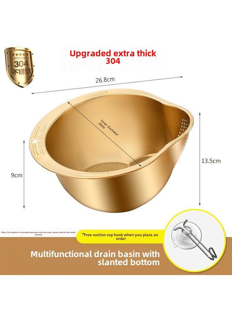 Stainless Steel 304 Rice-Washing Bowl [Gold] Rice Pot-Sucker Hook