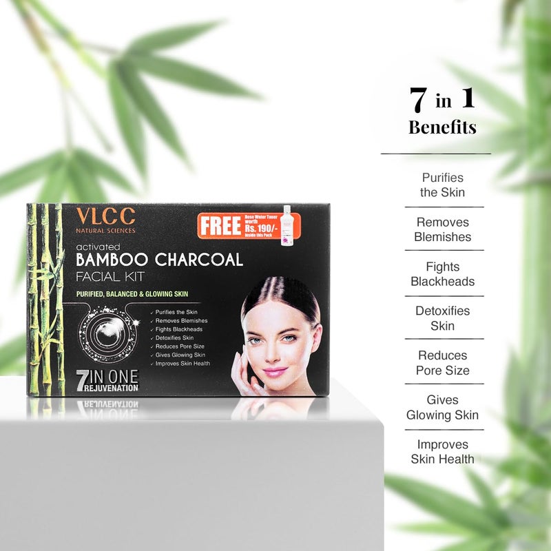 VLCC VLCC Activated Bamboo Charcoal Facial Kit with FREE Rose Water Toner 300g 100ml AntiBlemish Skin Purifying At Home Facial Kit AntiAcne Facial with Activated Bamboo Charcoal  - Image 4
