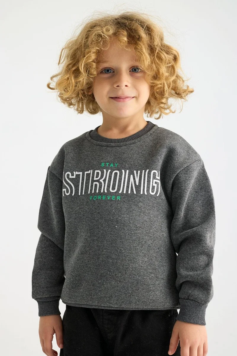 زيبكيدز Crew Neck Long Sleeve Anthracite Color Boy's Sweatshirt