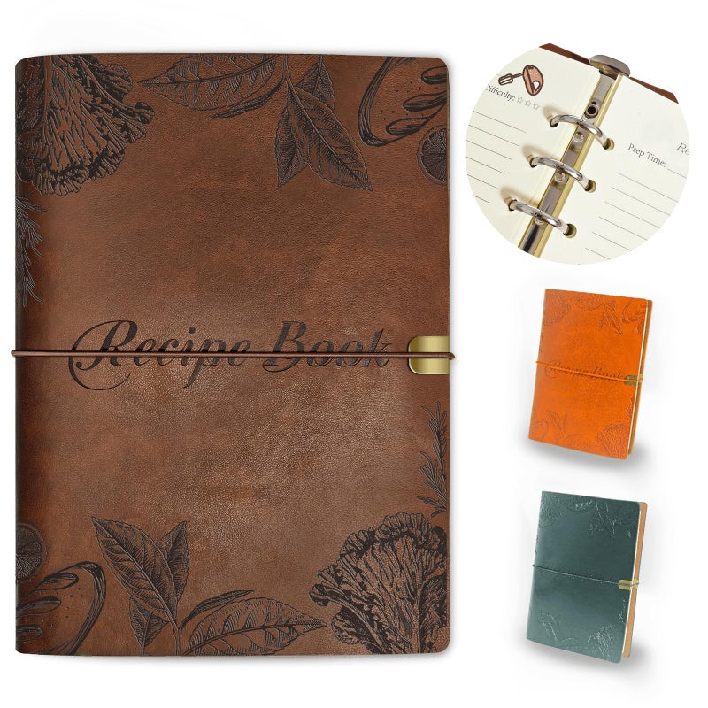 GoShambar Blank Recipe Book To Write In Your Own Recipes, Leather Recipe Notebook, Recipe Journal Hold 150 Recipes(Long Recipes & Short Recipes) (Brown) - Image 1
