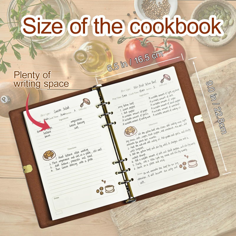 GoShambar Blank Recipe Book To Write In Your Own Recipes, Leather Recipe Notebook, Recipe Journal Hold 150 Recipes(Long Recipes & Short Recipes) (Brown) - Image 5