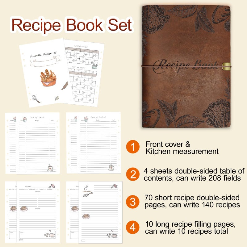 GoShambar Blank Recipe Book To Write In Your Own Recipes, Leather Recipe Notebook, Recipe Journal Hold 150 Recipes(Long Recipes & Short Recipes) (Brown) - Image 3