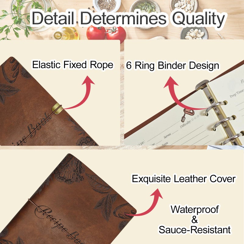 GoShambar Blank Recipe Book To Write In Your Own Recipes, Leather Recipe Notebook, Recipe Journal Hold 150 Recipes(Long Recipes & Short Recipes) (Brown) - Image 4