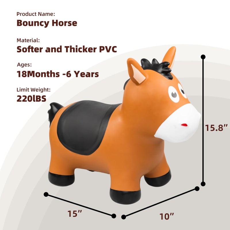 ZOOJOY Bouncy Horse Hopping Toys, Inflatable Animal Horse Toys for Toddlers, Outdoor Indoor Bounce and Ride On Bouncer for Boys Girls, Birthday Gifts for 18 Months 2 3 4 5 6 Year Old with Pump - Image 5