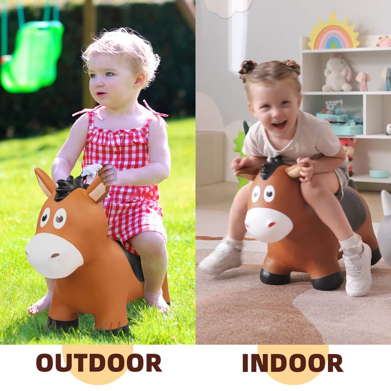 ZOOJOY Bouncy Horse Hopping Toys, Inflatable Animal Horse Toys for Toddlers, Outdoor Indoor Bounce and Ride On Bouncer for Boys Girls, Birthday Gifts for 18 Months 2 3 4 5 6 Year Old with Pump - Image 3