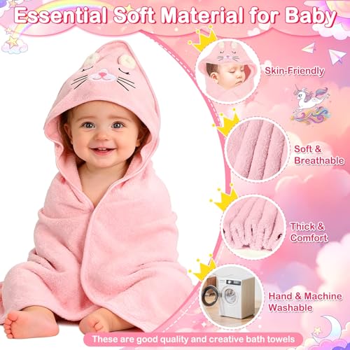 Flasoo 14 Pcs Baby Towel Set, Soft Baby Bath Towels and Washcloths Set, 4 Pcs 32x32 in Animal Hooded Bath Towel & 10 Pcs Baby Washcloths for Infants, Toddlers and Kids for Boys or Girls - Image 4