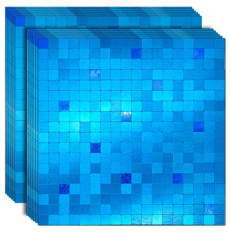 XUANINY 12Piece SelfAdhesive Metal Backsplash Peel and Stick Tile for Kitchen Brushed Aluminium Surface backsplashBlue Brushed