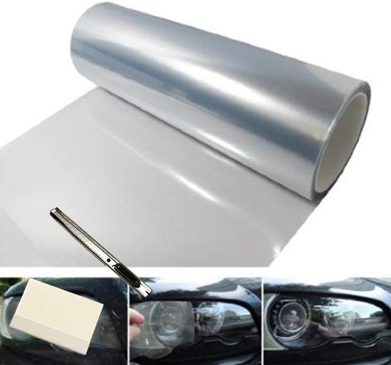 F & B LED LIGHTS 12 by 48 Inches Self Adhesive Headlight, Tail Lights, Fog Lights Tint Vinyl Film with Tools (Clear) - Image 1