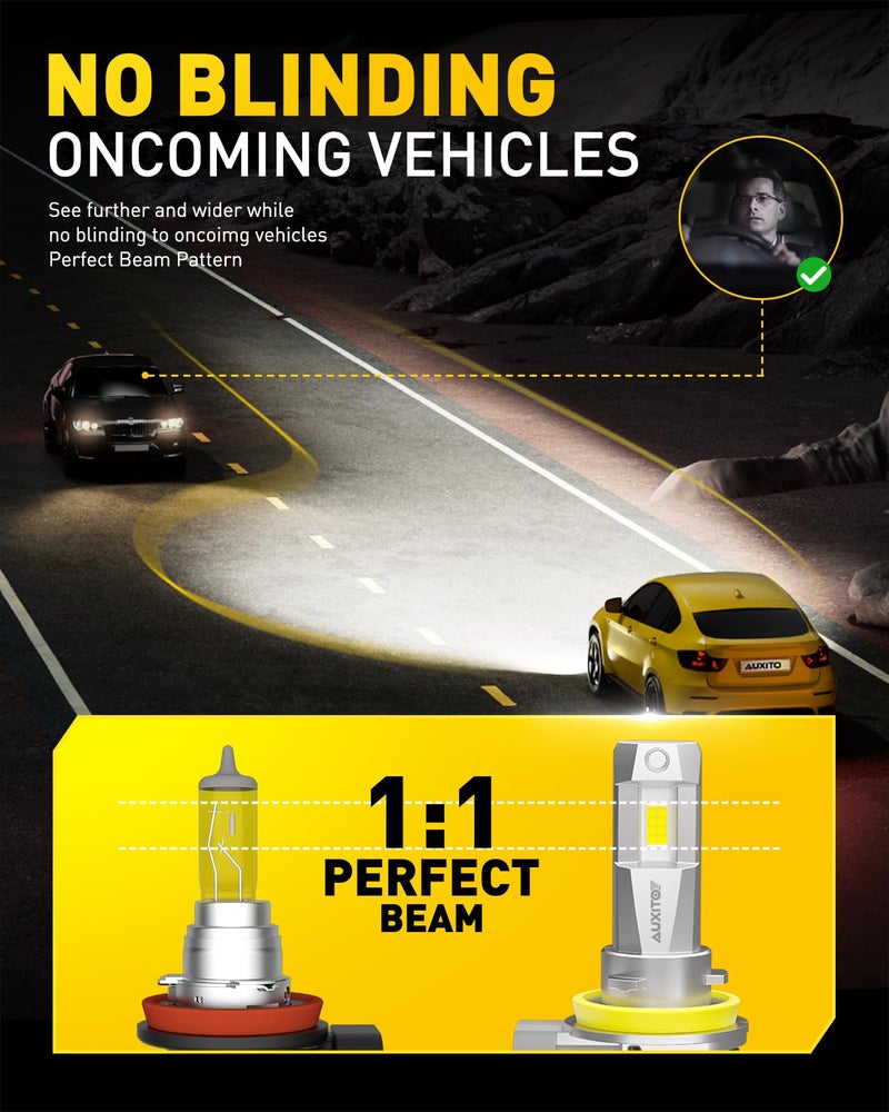 AUXITO H11/H8/H9 LED Bulbs 50,000LM 900% Brighter, 6500K Cool White, 3 Min Plug and Play Installation - Pack of 2 - Image 3