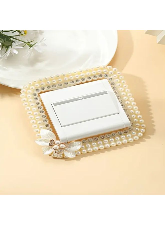 Beige Double Opening Floral Switch Decal Removable Self-Adhesive Plastic Wall Decoration Glitter Accents - Image 1