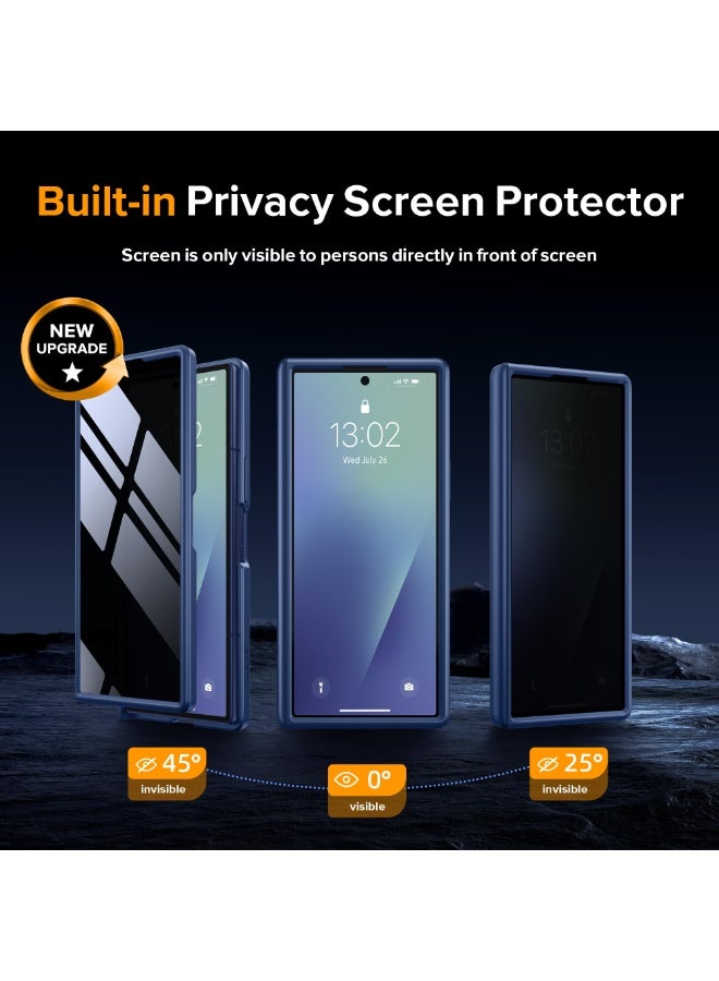 موبوسي حامل حلقي دوار لهاتف زد فولد 7 مع غطاء وواقي شاشة للخصوصية، متوافق مع MagSafe، غطاء نحيف مغناطيسي مقاوم للصدمات لهاتف سامسونج جالاكسي زد فولد 7، باللون الأزرق - Image 3