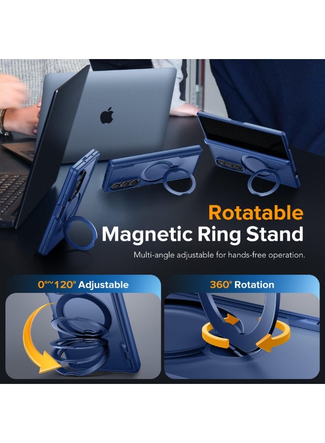 موبوسي حامل حلقي دوار لهاتف زد فولد 7 مع غطاء وواقي شاشة للخصوصية، متوافق مع MagSafe، غطاء نحيف مغناطيسي مقاوم للصدمات لهاتف سامسونج جالاكسي زد فولد 7، باللون الأزرق - Image 2