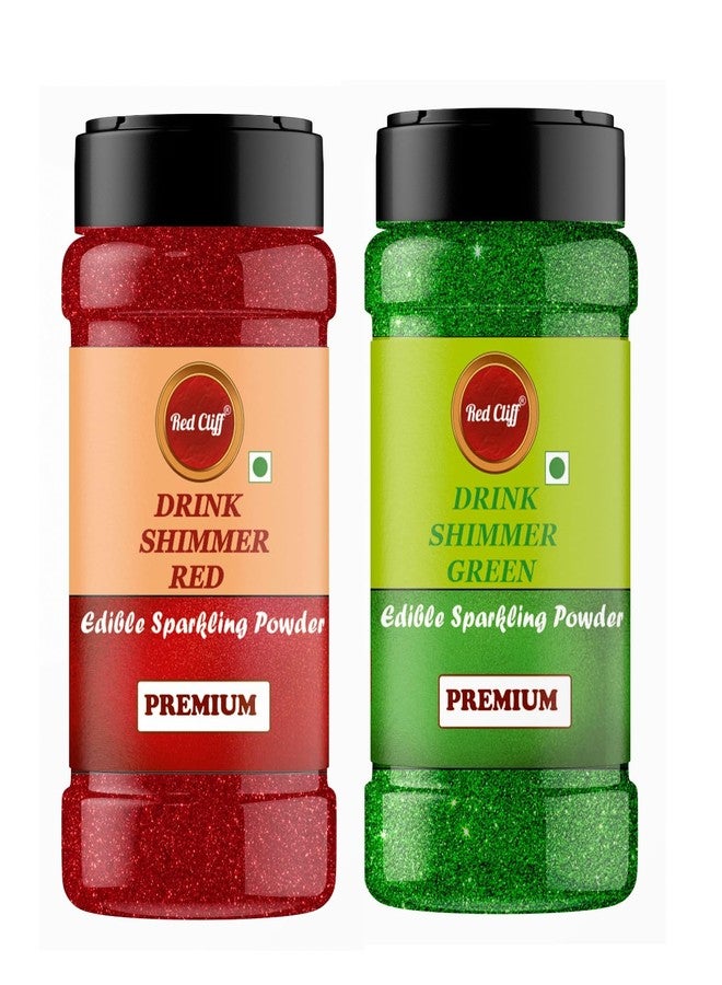 RED CLIFF Edible Red & Green Drink Shimmer Powder for Cake Decoration, Drinks, and Desserts Food Grade Glitter Dust for Baking, Beverages, and Creative Culinary Designs || (Red & Green) (50gx2) - Image 1