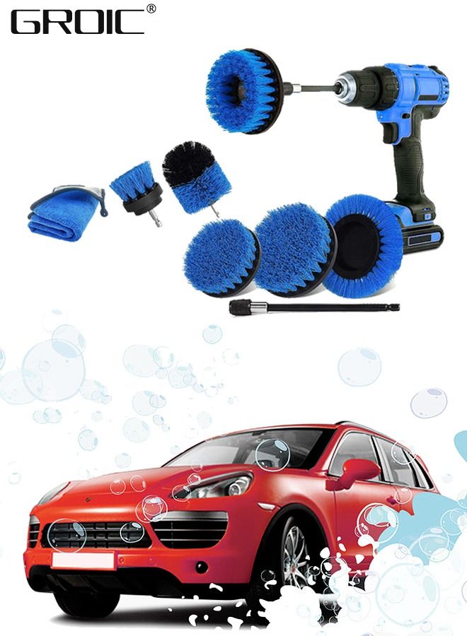 GROIC 8 Piece Spin Brush Car Cleaning Kit,Electric Matte Band Extending Extended Accessories Multi-Purpose Cleaning, Suitable for Car,Car Tool - Image 1