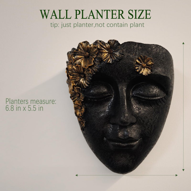 KOXHERO Face Shape Wall Planter Elegant Black Resin Wall-Mounted Head Pot with Drainage Hole Unique Small Vase Holder for Flower,Succulents, Hanging Plants for Plant Lovers - Image 2