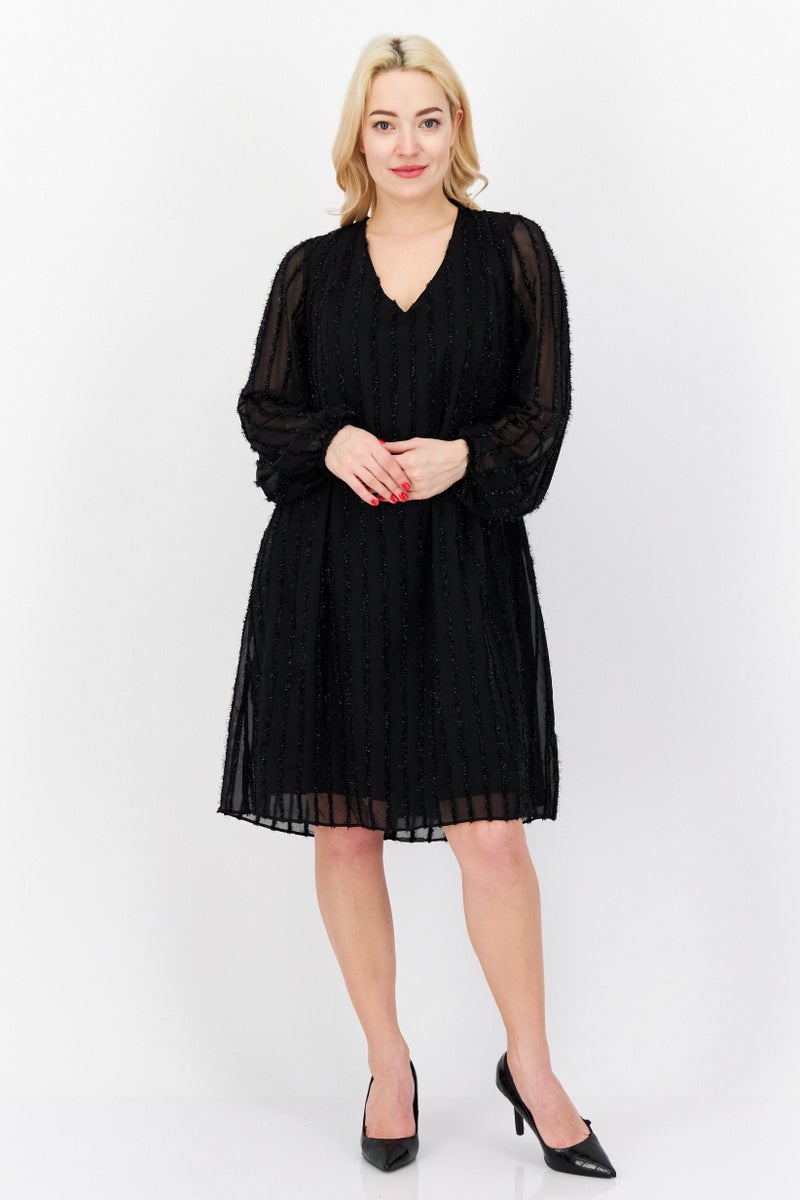 INC Women Metallic Midi Party Dress, Black - Image 1