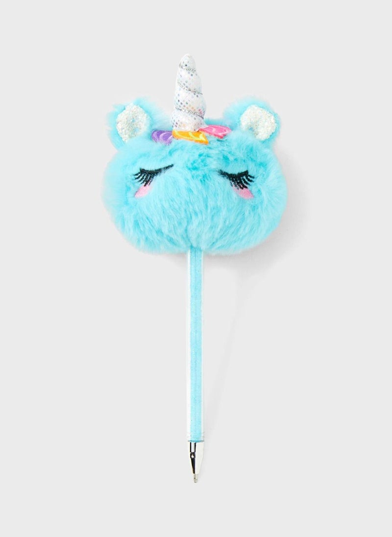 Claires Blue Unicorn Fluffy Pen Novelty
