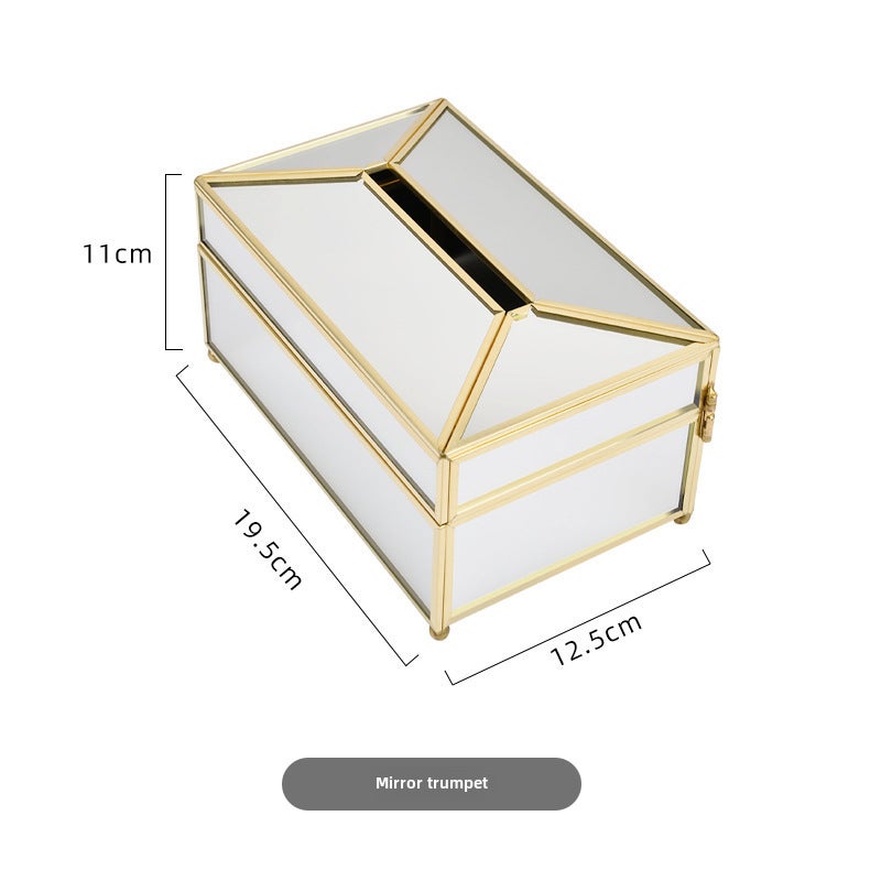 Nordic Gold Brass Edged Glass Tissue Box for Living Room Mirror style small size