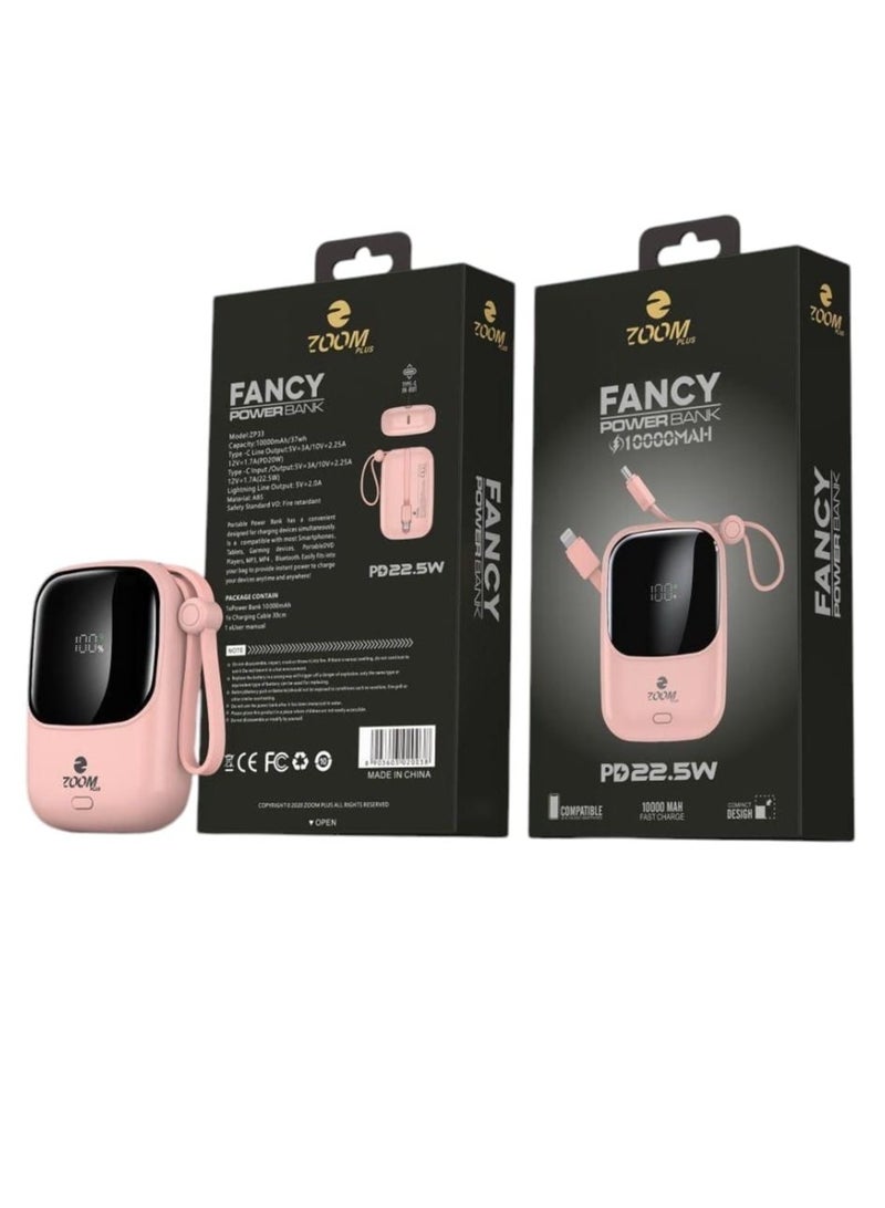 زوم بلس باور بانك سعة 10000 مللي أمبير/ساعة مع شاشة رقمية وقوة شحن 22.5 واط مع كابل تايب سي وآيفون مدمجين - Image 1
