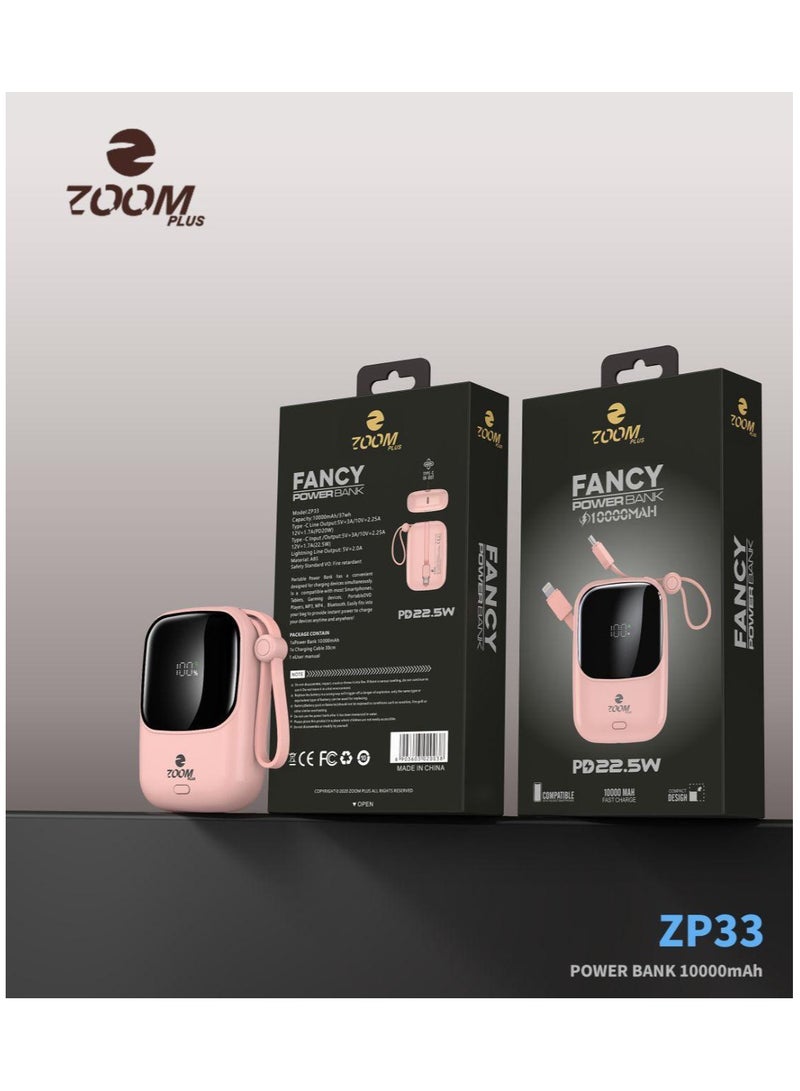 زوم بلس باور بانك سعة 10000 مللي أمبير/ساعة مع شاشة رقمية وقوة شحن 22.5 واط مع كابل تايب سي وآيفون مدمجين - Image 3