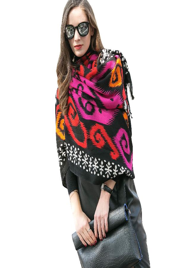 DANA XU DANA XU 100% Pure Merino Wool Extra Large Pashmina Cashmere Scarf Shawl And Wrap For Women Winter Oversized Floral Blanket - Image 5