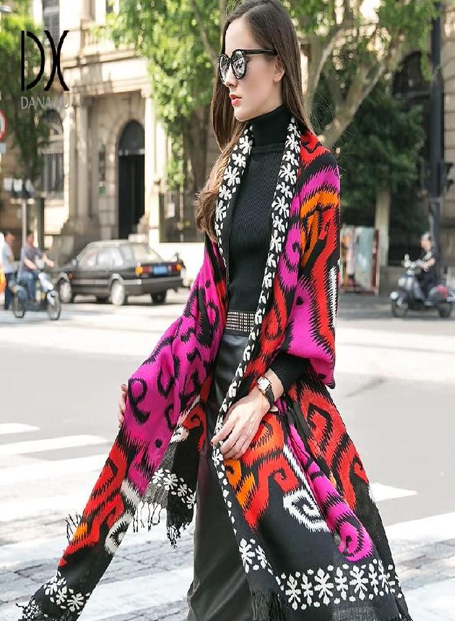 DANA XU DANA XU 100% Pure Merino Wool Extra Large Pashmina Cashmere Scarf Shawl And Wrap For Women Winter Oversized Floral Blanket - Image 3