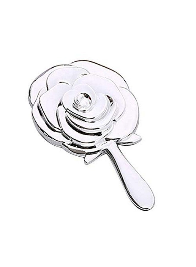 Garden Of Arts Silver Handheld Salon Barbers Hairdressers Rose Shape Mirror with Grip Handle - Image 2