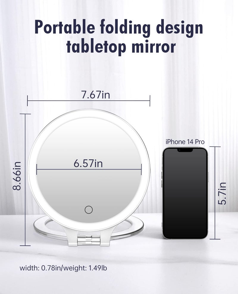 FASCINATE Magnifying Mirror 30X 1X Double Sided Magnification Makeup Vanity Mirror Rechargeable Lighted Mirror with 3 Color Setting Adjustable Rotation LED Vanity Desk Mirror - Image 2