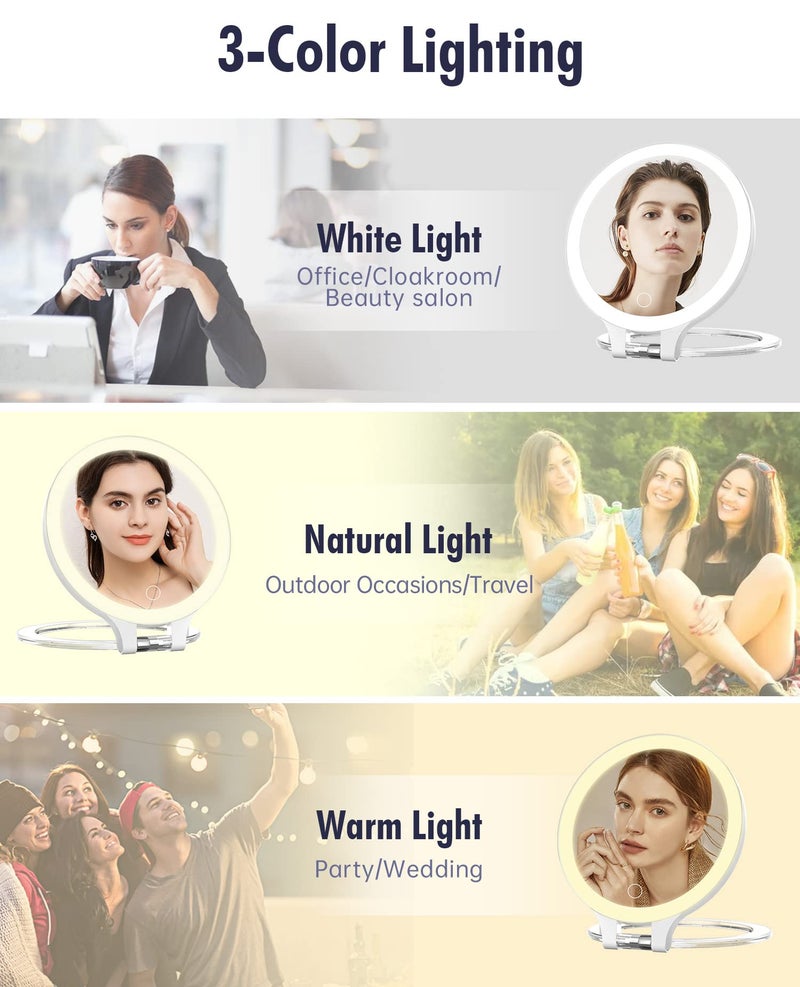 FASCINATE Magnifying Mirror 30X 1X Double Sided Magnification Makeup Vanity Mirror Rechargeable Lighted Mirror with 3 Color Setting Adjustable Rotation LED Vanity Desk Mirror - Image 4