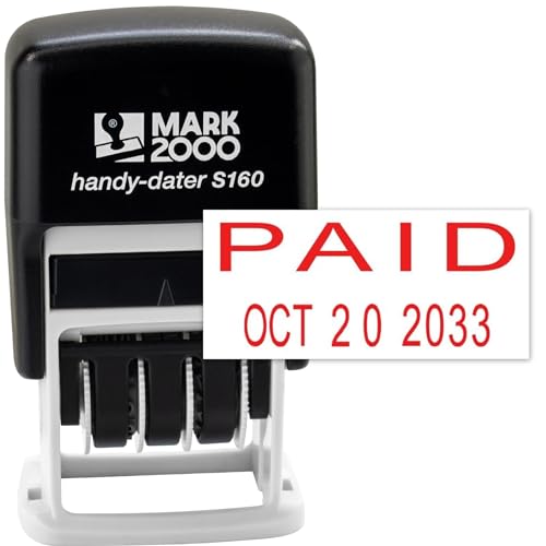Rubber Stamp Creation Mark 2000 Self-Inking Rubber Date Office Stamp with Paid Phrase & Date - Red Ink (Handy-Dater S160), 12-Year Band - Image 4