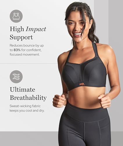 Panache Women's Power 5021 Underwire Padded Sports Bra |Black,34J| High Impact Sports Bra for Large Breasts, Racerback Support - Image 3