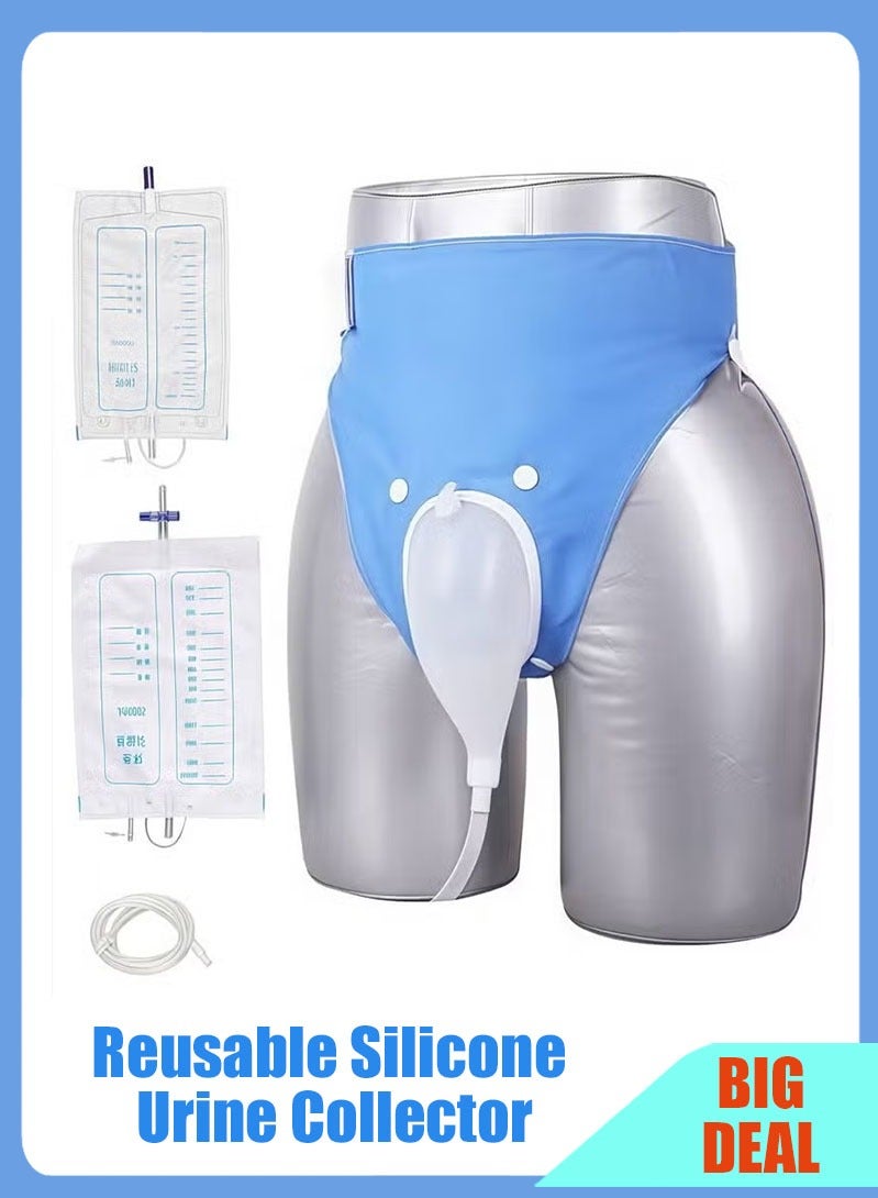 Reusable Silicone Urine Collector with Portable Wearable Urinary Drainage Bag System Wearable Washable Urinal Collector for Old man while Sleeping Bed Patients for 60+ Years Old - Image 1