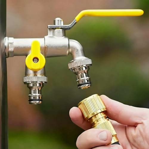 YUISI Dual Outlet Garden Tap, 1/2 Inch Heavy Duty Brass Wall Mounted Outdoor Faucet with Leak-Proof Design, Frost Resistant Water Flow Control for Gardening, Car Washing & Irrigation (Yellow) - Image 5