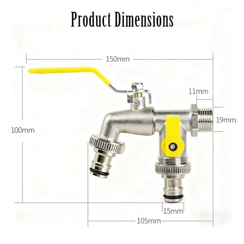 YUISI Dual Outlet Garden Tap, 1/2 Inch Heavy Duty Brass Wall Mounted Outdoor Faucet with Leak-Proof Design, Frost Resistant Water Flow Control for Gardening, Car Washing & Irrigation (Yellow) - Image 2