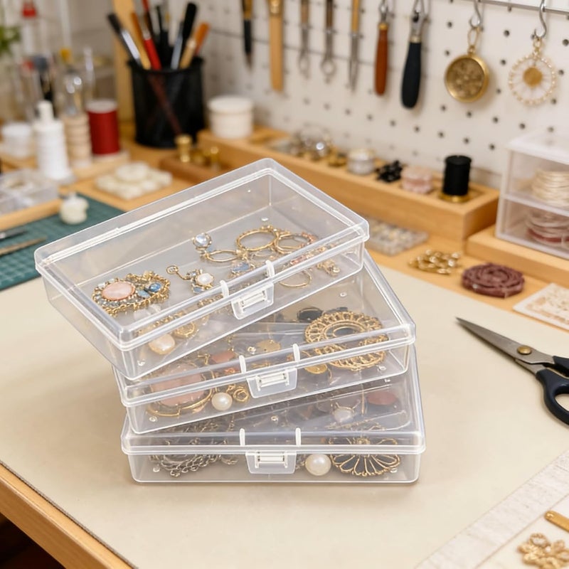 Thintinick 12 Pack Rectangular Clear Plastic Storage Containers | 5.3 x 3.1 x 1.18 inch, Hinged Lid, For Beads and Small Craft Items - Image 5